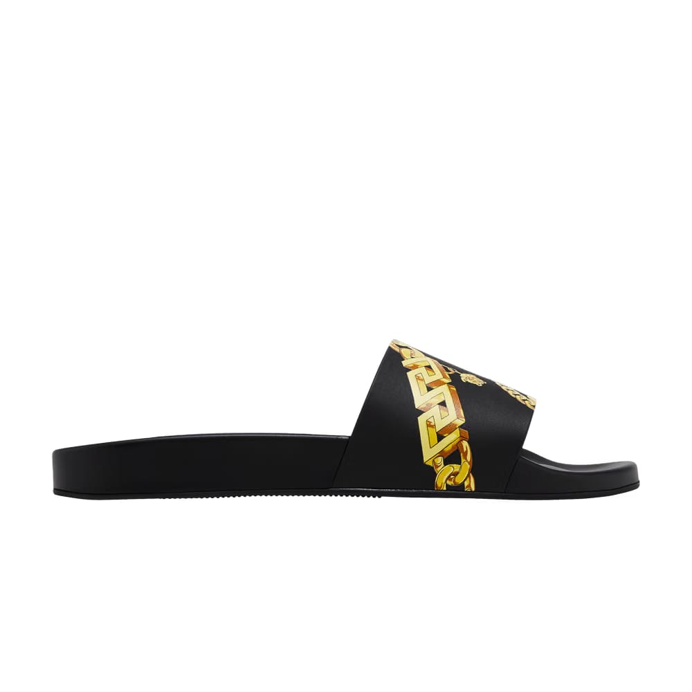 Versace Slide LA Greca Chain Print - Black