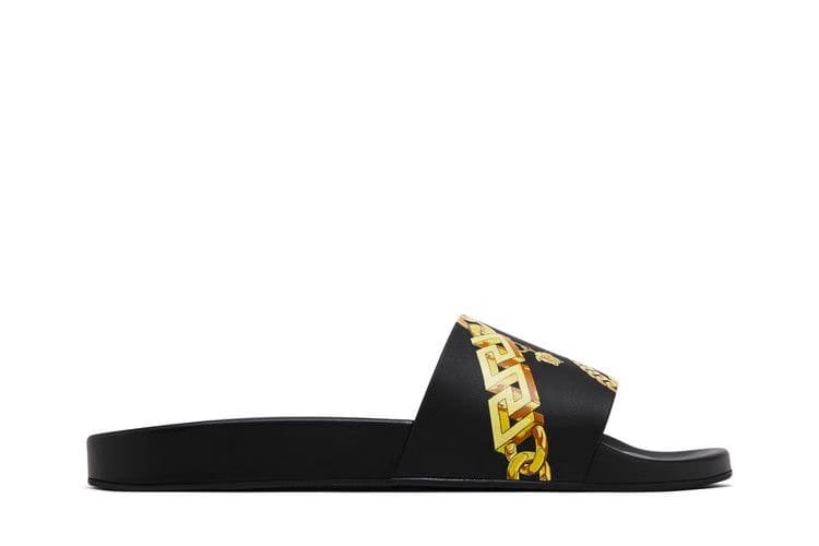 Versace Slide LA Greca Chain Print - Black
