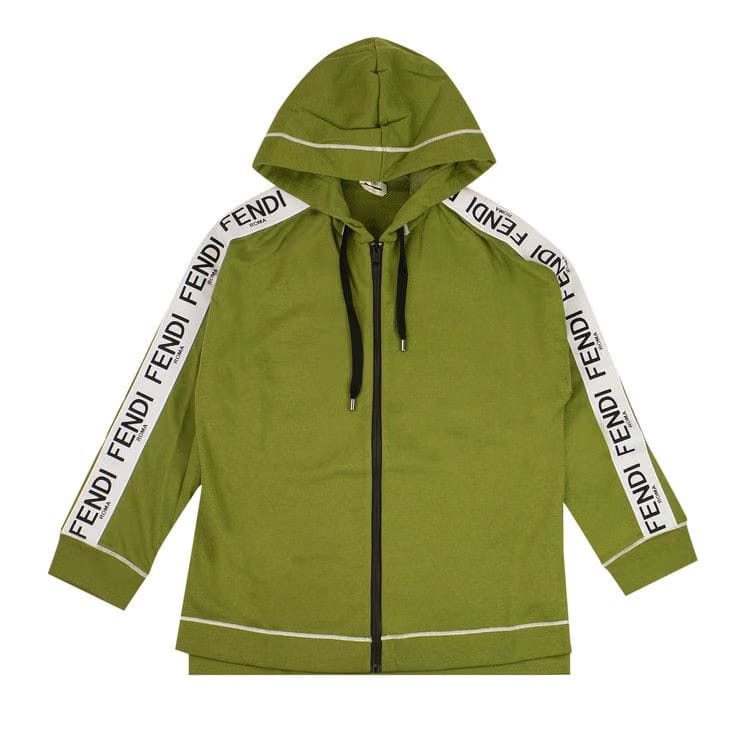 Fendi Logo Stripe Zip Up Hoodie Green