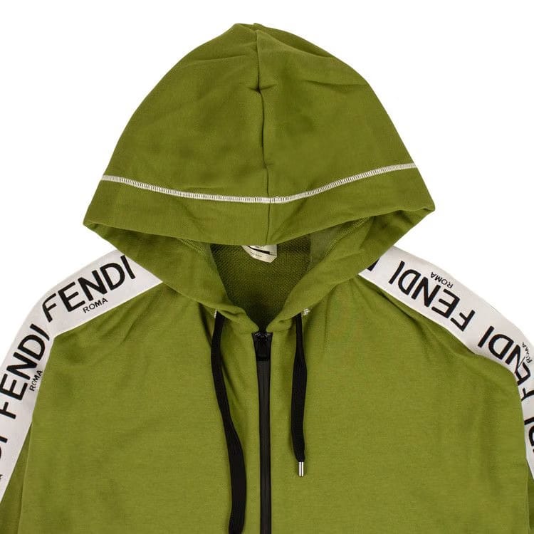 Fendi Logo Stripe Zip Up Hoodie Green
