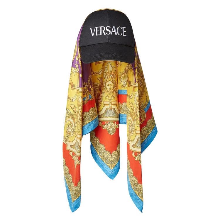 Versace Barocco Goddess Print Baseball Cap Black/Sun