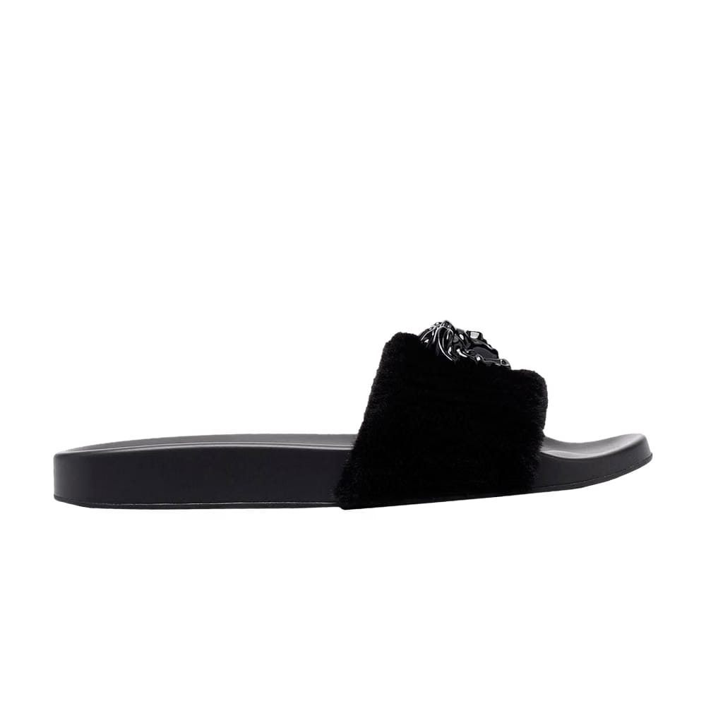 Versace Wmns La Medusa Faux Fur Slide 'Black'