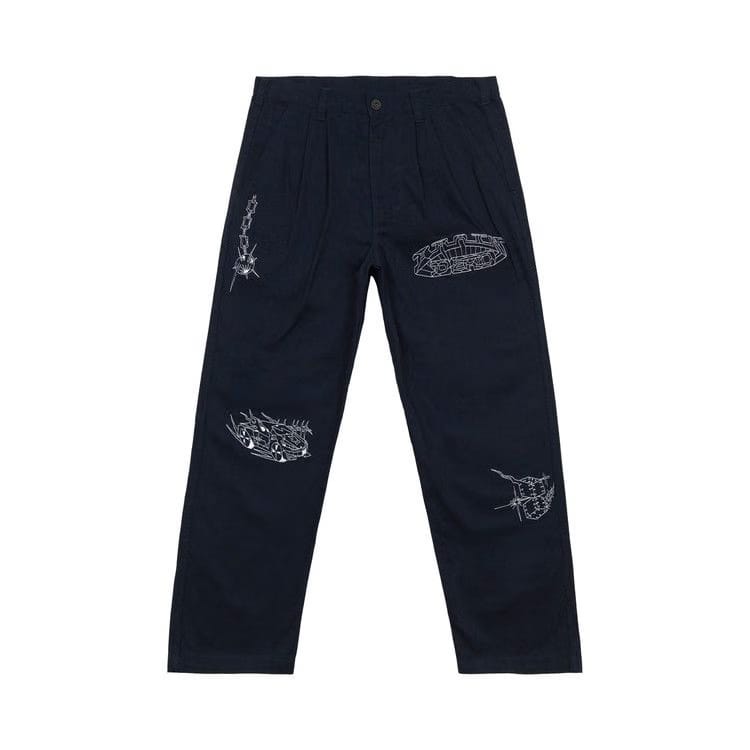 Brain Dead Whips and Chains Wide Leg Pleated Pants Navy