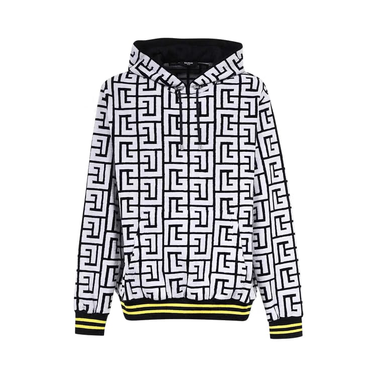Balmain Maxi Monogram Velvet Hoodie Black
