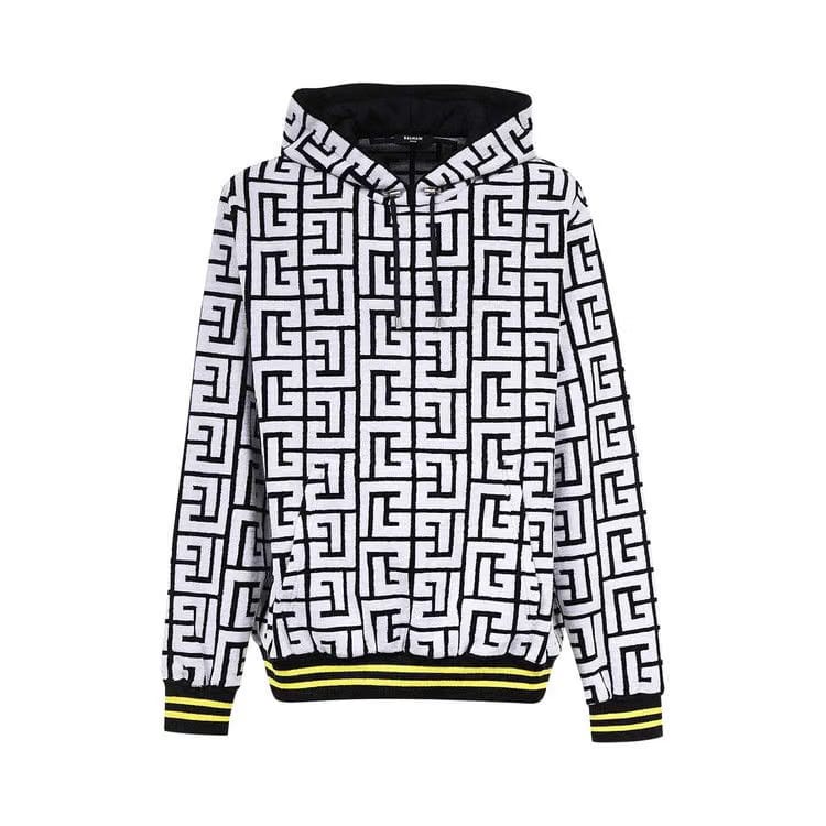 Balmain Maxi Monogram Velvet Hoodie Black