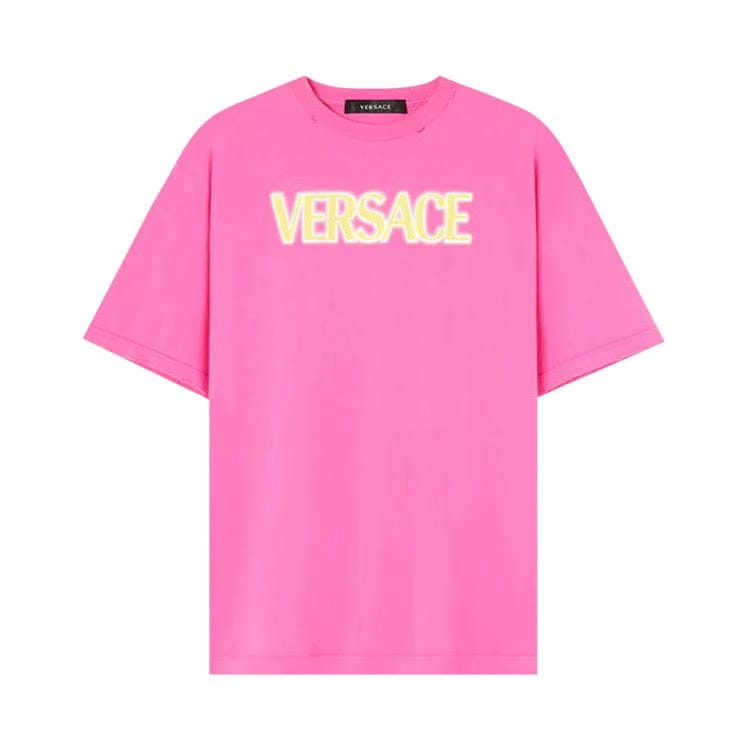 Versace Logo Print T-Shirt Fuchsia/Yellow