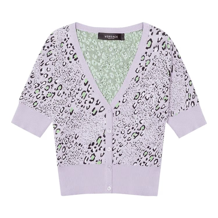 Versace Leopard Pattern Cardigan Lilac