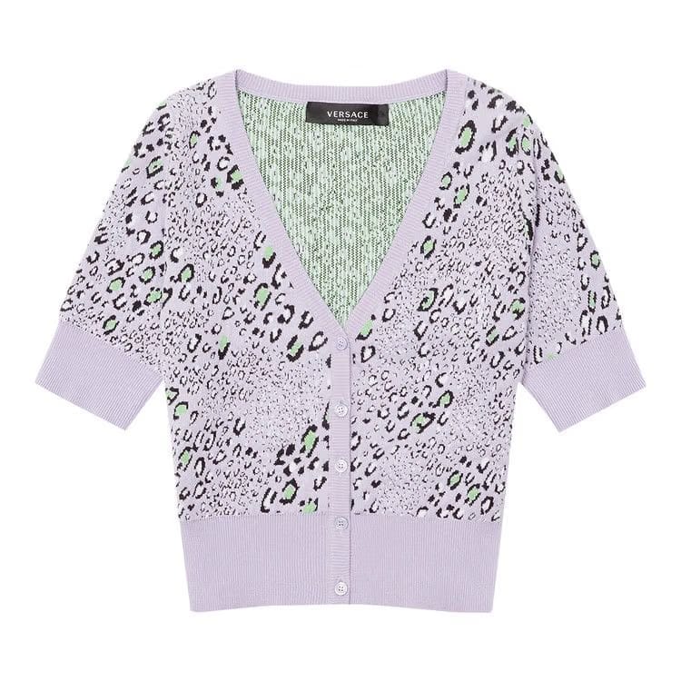 Versace Leopard Pattern Cardigan Lilac