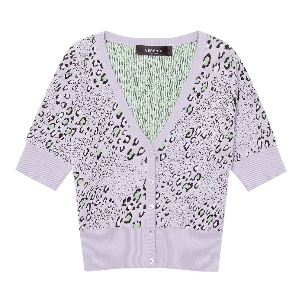 Versace Leopard Pattern Cardigan Lilac