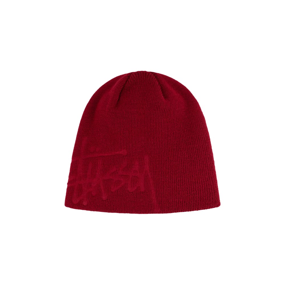 Stussy Debossed Stock Logo Skullcap Beanie Deep Red