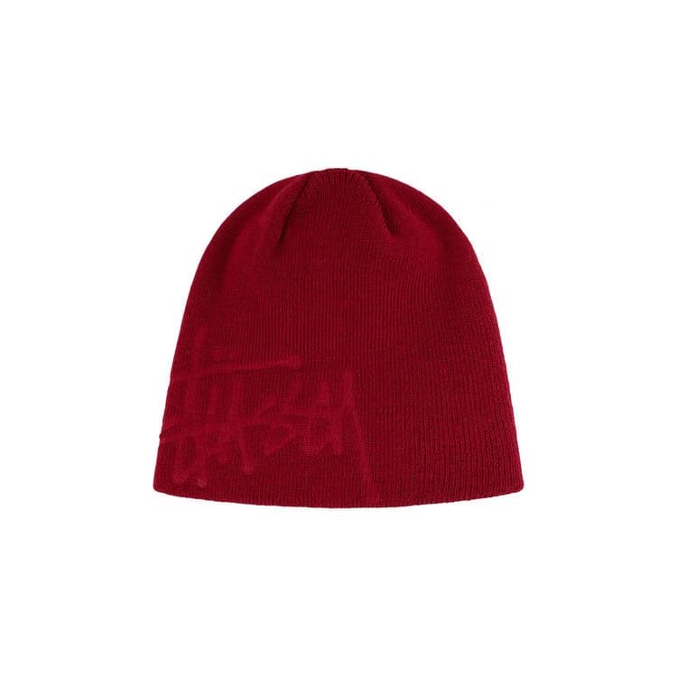 Stussy Debossed Stock Logo Skullcap Beanie Deep Red