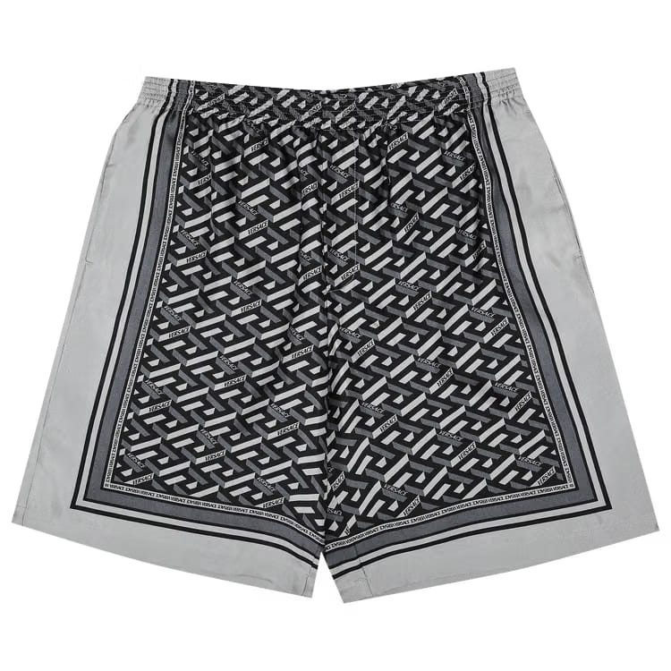 Versace La Greca Print Silk Shorts Black/Grey