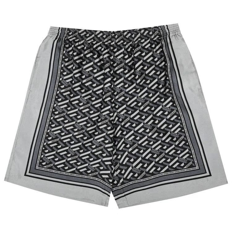 Versace La Greca Print Silk Shorts Black/Grey