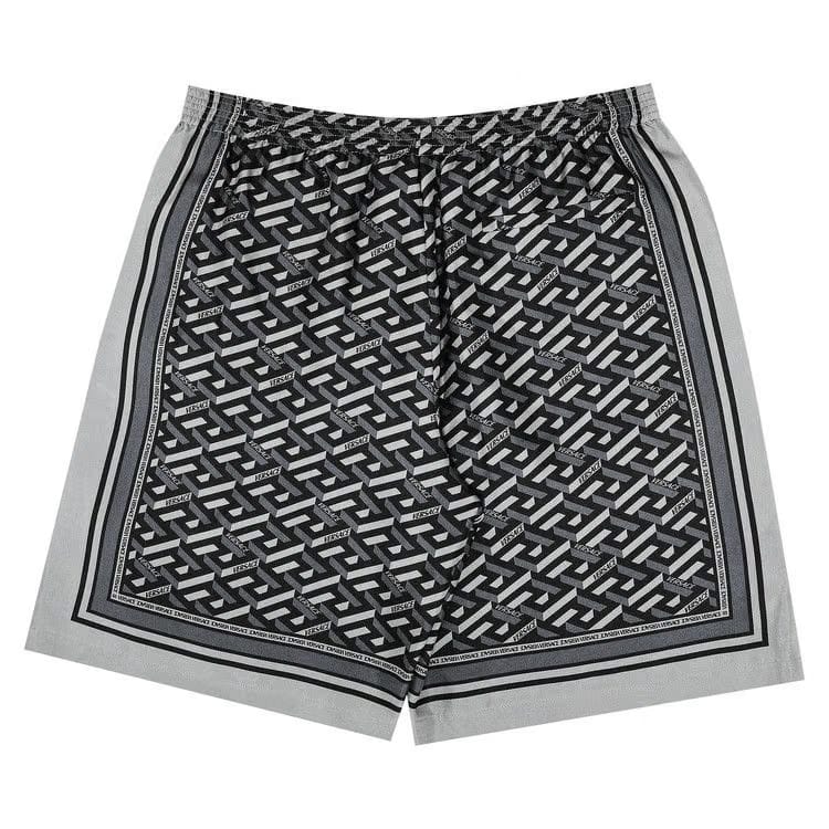 Versace La Greca Print Silk Shorts Black/Grey