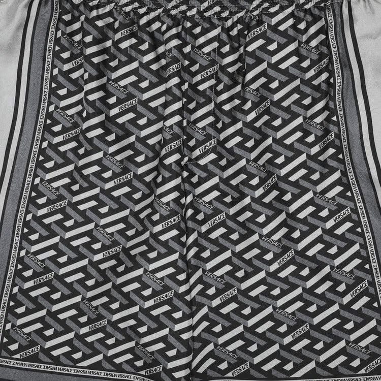 Versace La Greca Print Silk Shorts Black/Grey