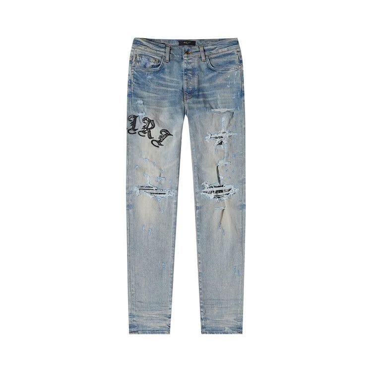 Amiri Skinny Old English Logo Jean Clay Indigo