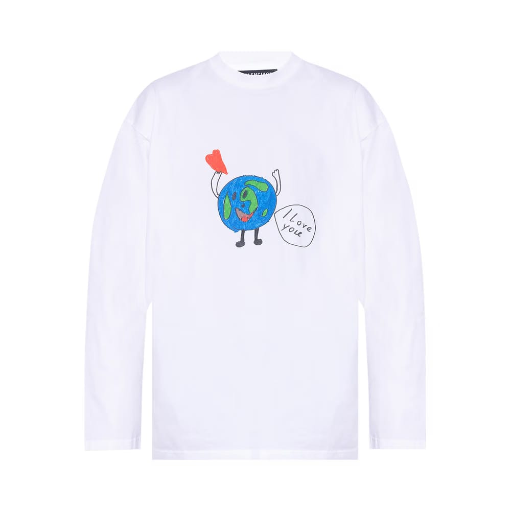 Balenciaga World Long-Sleeve T-Shirt White/Black/Multicolor