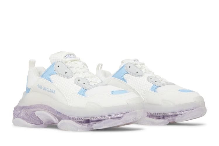 Balenciaga Triple S Clear Sole Leather Free Light Blue Grey Light Purple White (Women's)