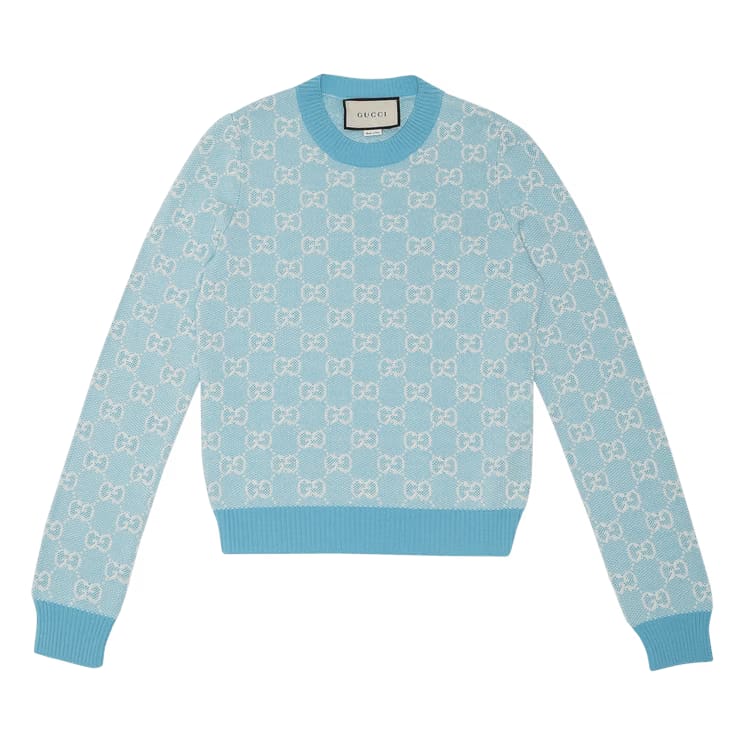Gucci GG Cotton Wool Piquet Knit Light Blue