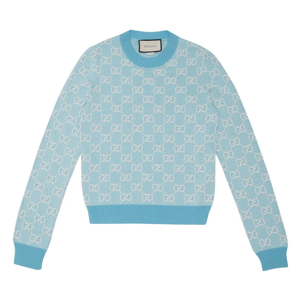 Gucci GG Cotton Wool Piquet Knit Light Blue