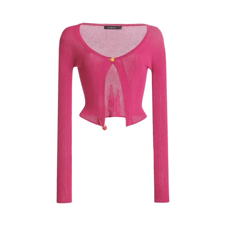 Versace Pin Embellished Fine Rib Cardigan Fuchsia