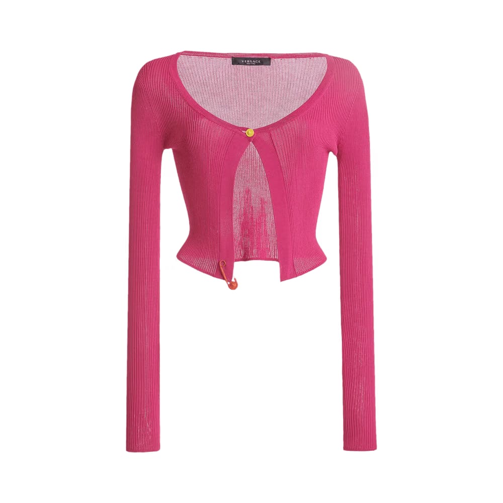 Versace Pin Embellished Fine Rib Cardigan Fuchsia