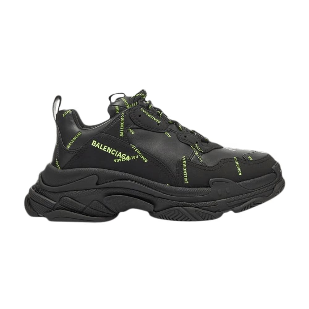 Balenciaga Triple S Sneaker Allover Logo - Black Fluo Yellow
