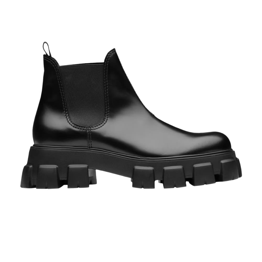 Prada Monolith Brushed Leather Chelsea Boot Black