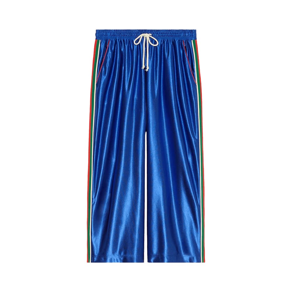 Gucci Shiny Jersey Pant With Web Bluette/Mix