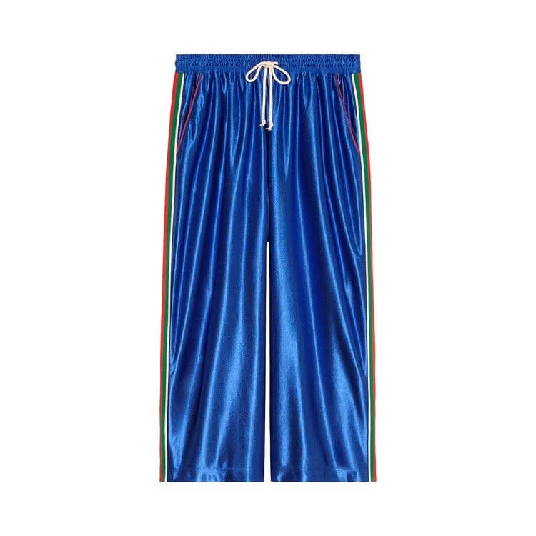 Gucci Shiny Jersey Pant With Web Bluette/Mix