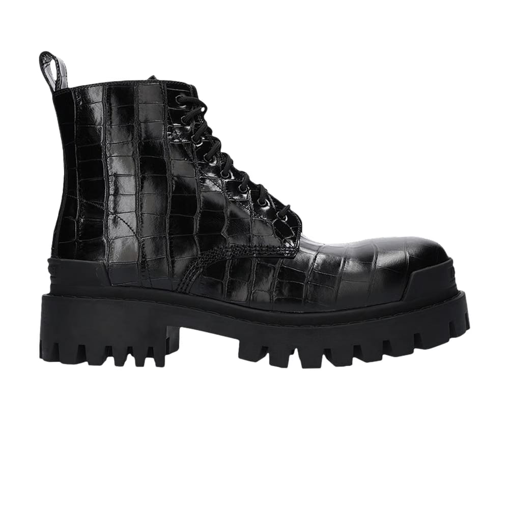 Balenciaga Strike 20mm Boot Black Croc Embossed