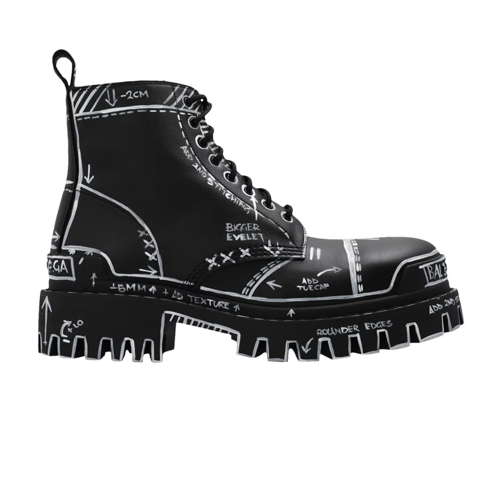 Balenciaga Strike Lace-Up Boot Marker Pen Print - Black