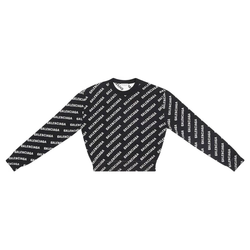 Balenciaga All Over Logo Crewneck Black/White