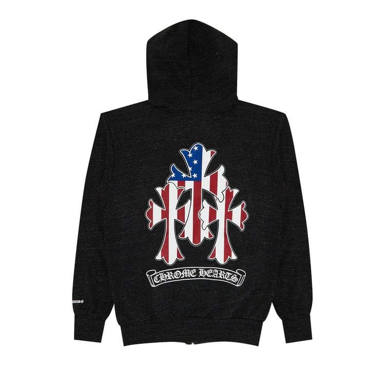 Chrome Hearts American Flag Cemetery Cross Zip Hoodie Black/White