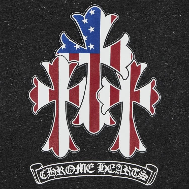 Chrome Hearts American Flag Cemetery Cross Zip Hoodie Black/White
