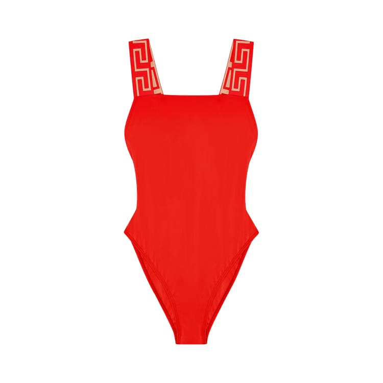 Versace Greca Border One-Piece Swimsuit Red