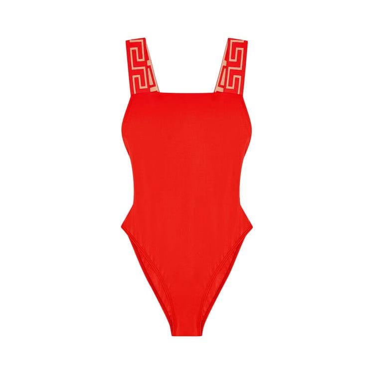 Versace Greca Border One-Piece Swimsuit Red
