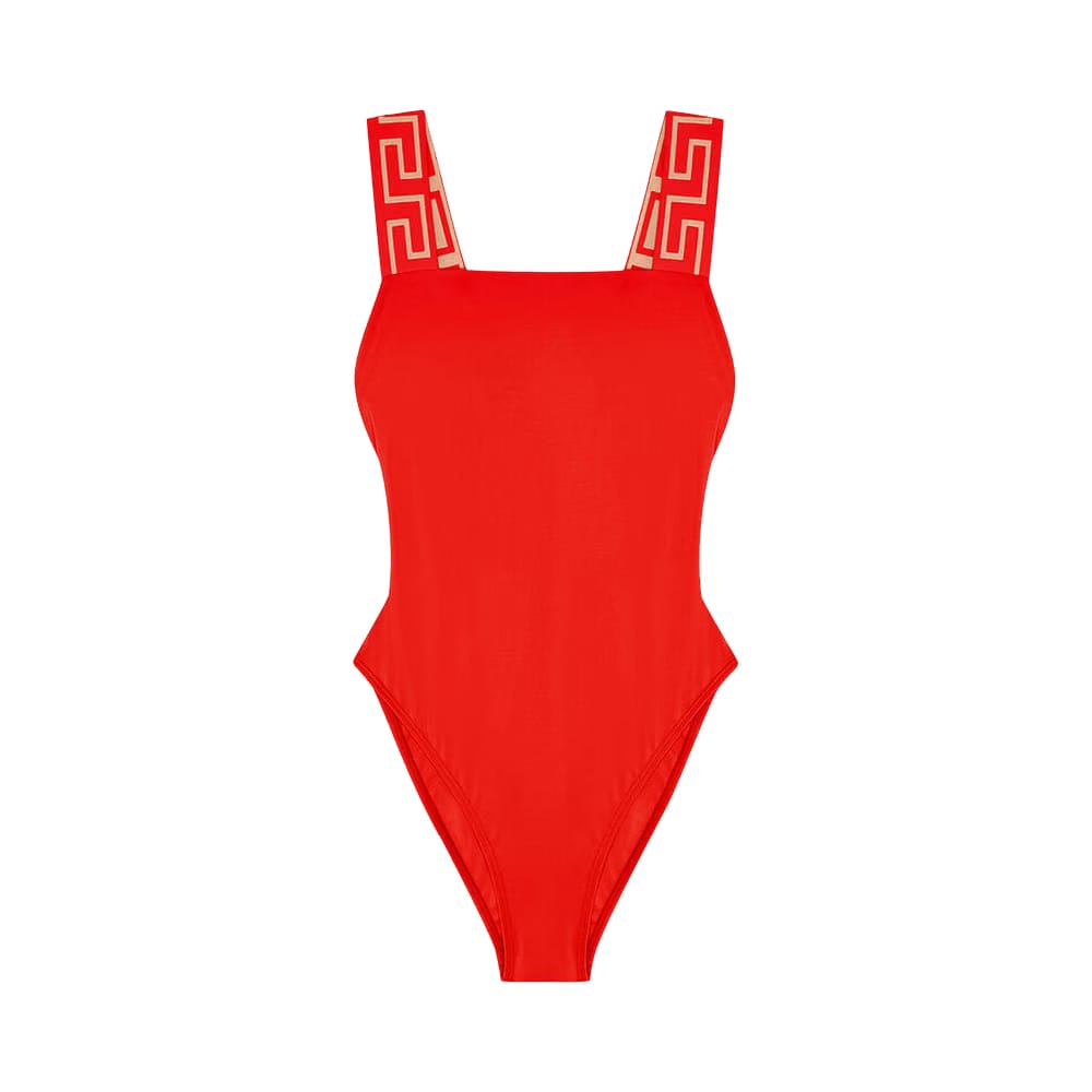 Versace Greca Border One-Piece Swimsuit Red