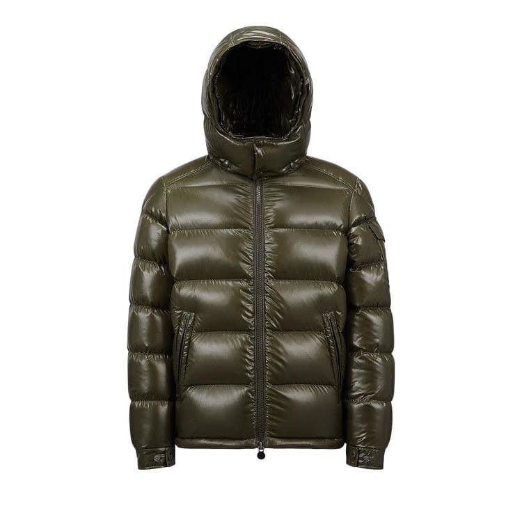 Moncler Maya Hooded Puffer Shiny Jacket Olive