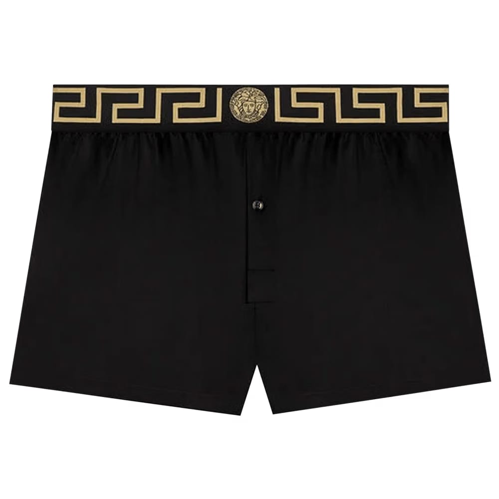 Versace Greca Border Silk Pyjama Shorts Black
