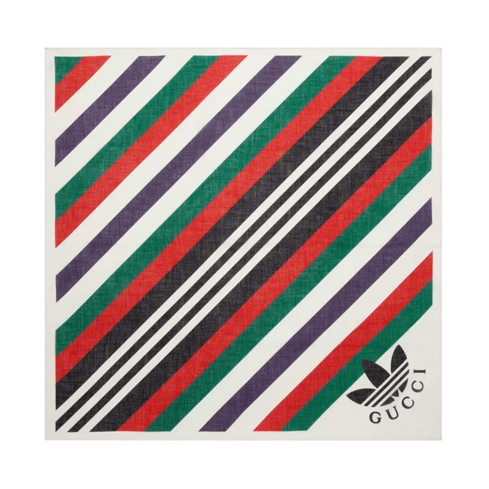 adidas x Gucci Stripe Print Cotton Scarf Ivory/Red