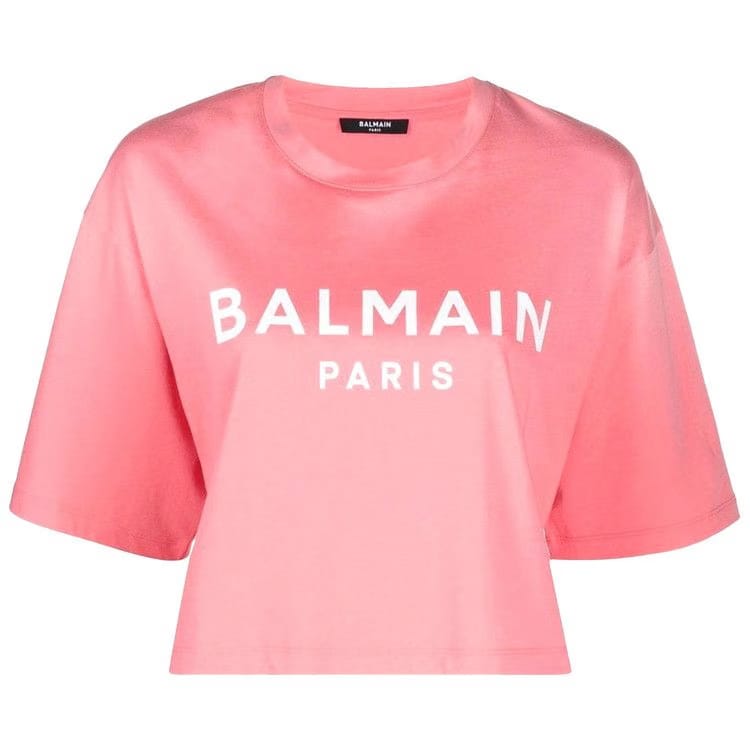 Balmain Cropped Print T-Shirt Rose