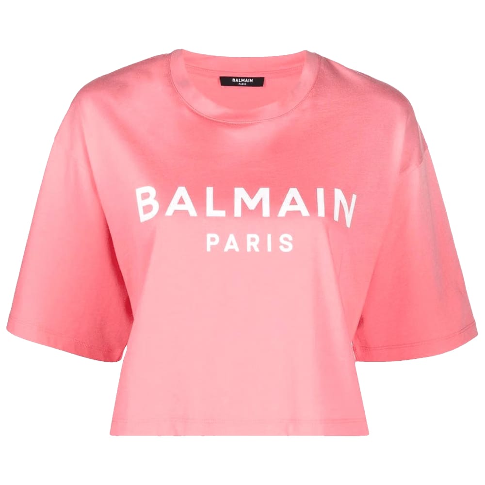Balmain Cropped Print T-Shirt Rose