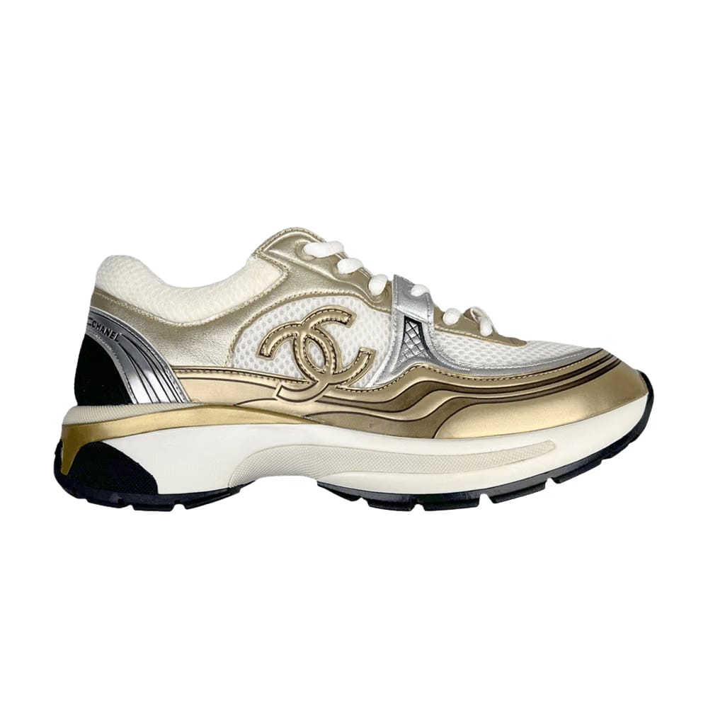 Chanel Wmns CC Logo Sneaker 'White Gold Silver'