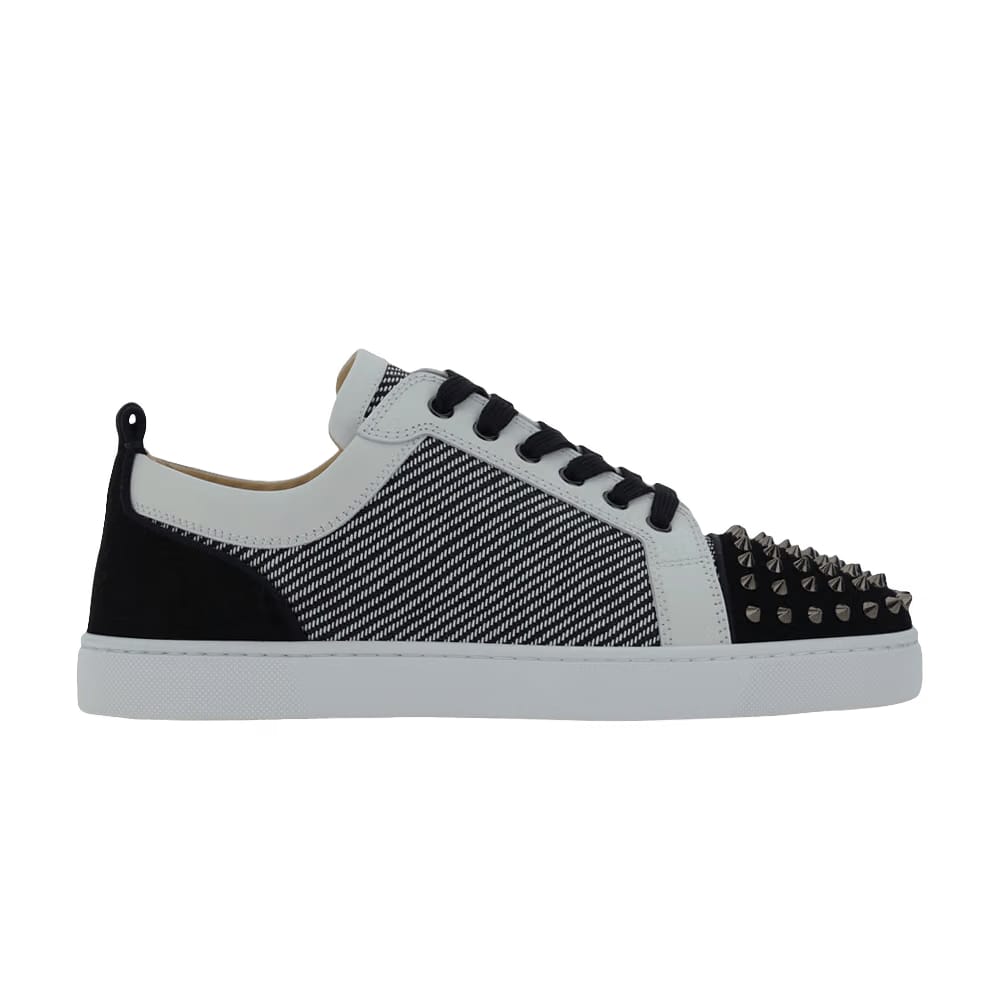 Christian Louboutin Louis Flat Calf Spikes Black White Straw Rabane