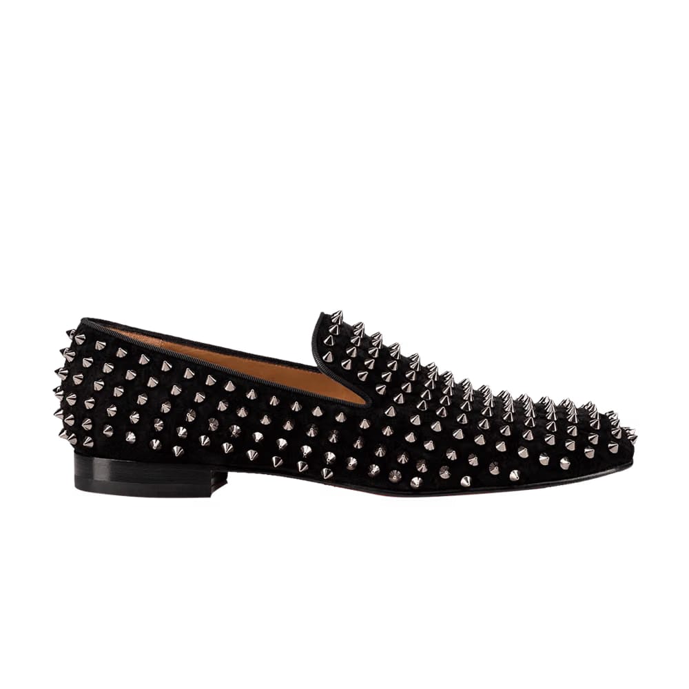 Christian Louboutin Rollerboy Spikes Flat Veau Velours Black Dark Gun