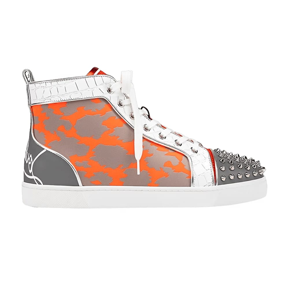Christian Louboutin Fun Lou Spikes Flat High Reflex Orange Camo