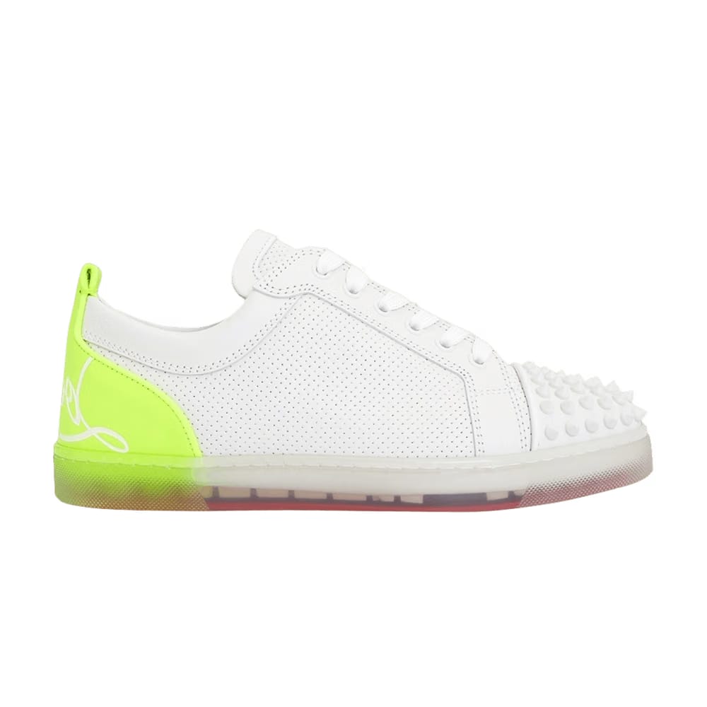 Christian Louboutin Fun Louis Junior Spikes Flat White Fluo Yellow