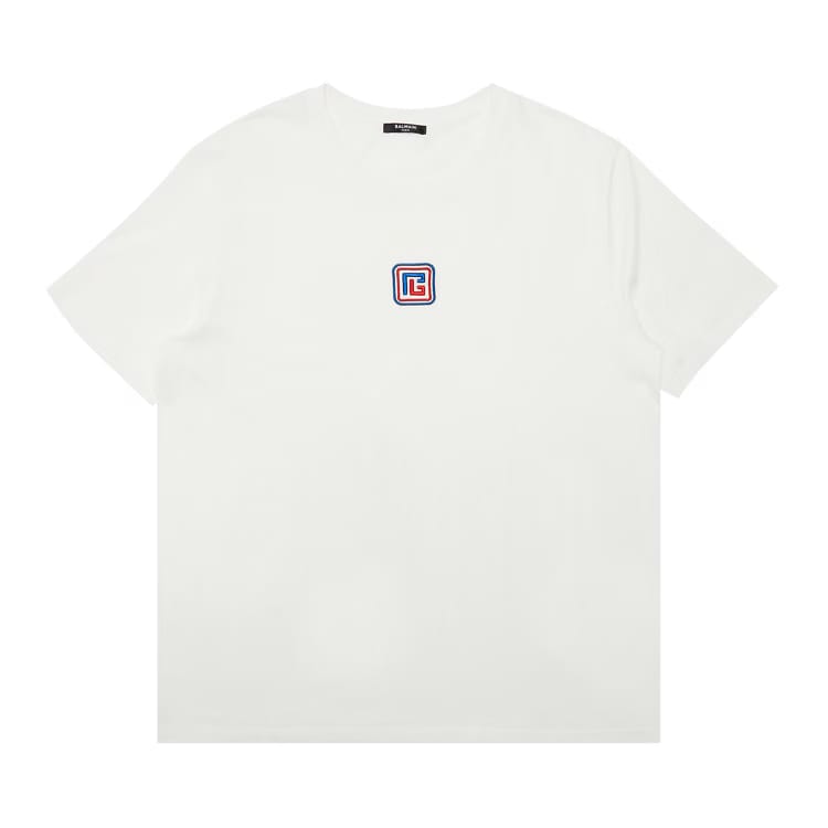 Balmain Bulky Fit PB T-Shirt Blanc/Bleu Moyen/Rouge Vif