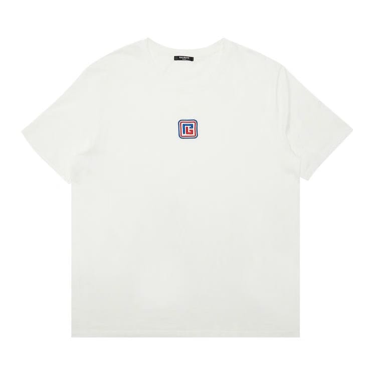 Balmain Bulky Fit PB T-Shirt Blanc/Bleu Moyen/Rouge Vif